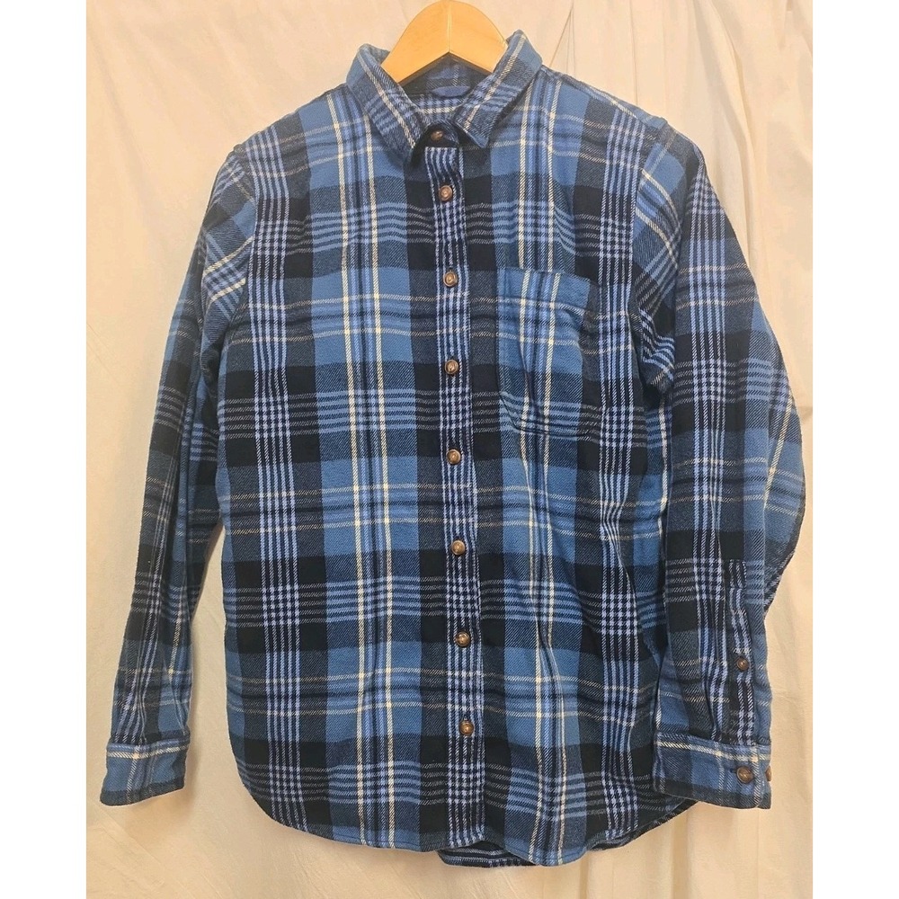 L.L.Bean Women's Small Blue Plaid Flannel Shirt Button Up Cottagecore Outdoor - Picture 2 of 8